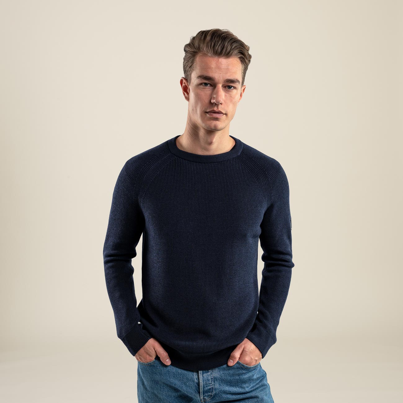 Gerippter Strickpullover LEGNA-MERINO Muntagnard #farbe_dunkelblau