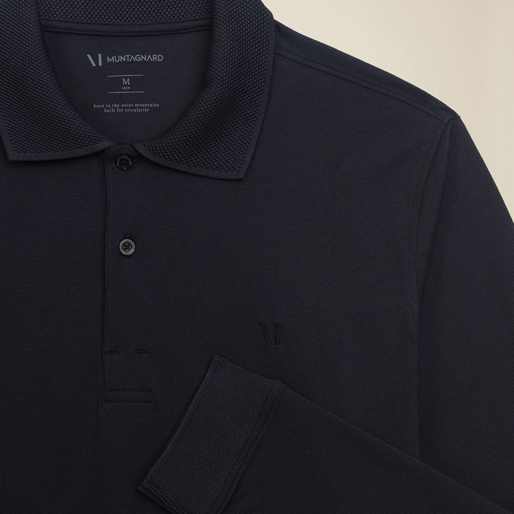 Longsleeve Piqué Polo Shirt_premium cotton #color_dark blue