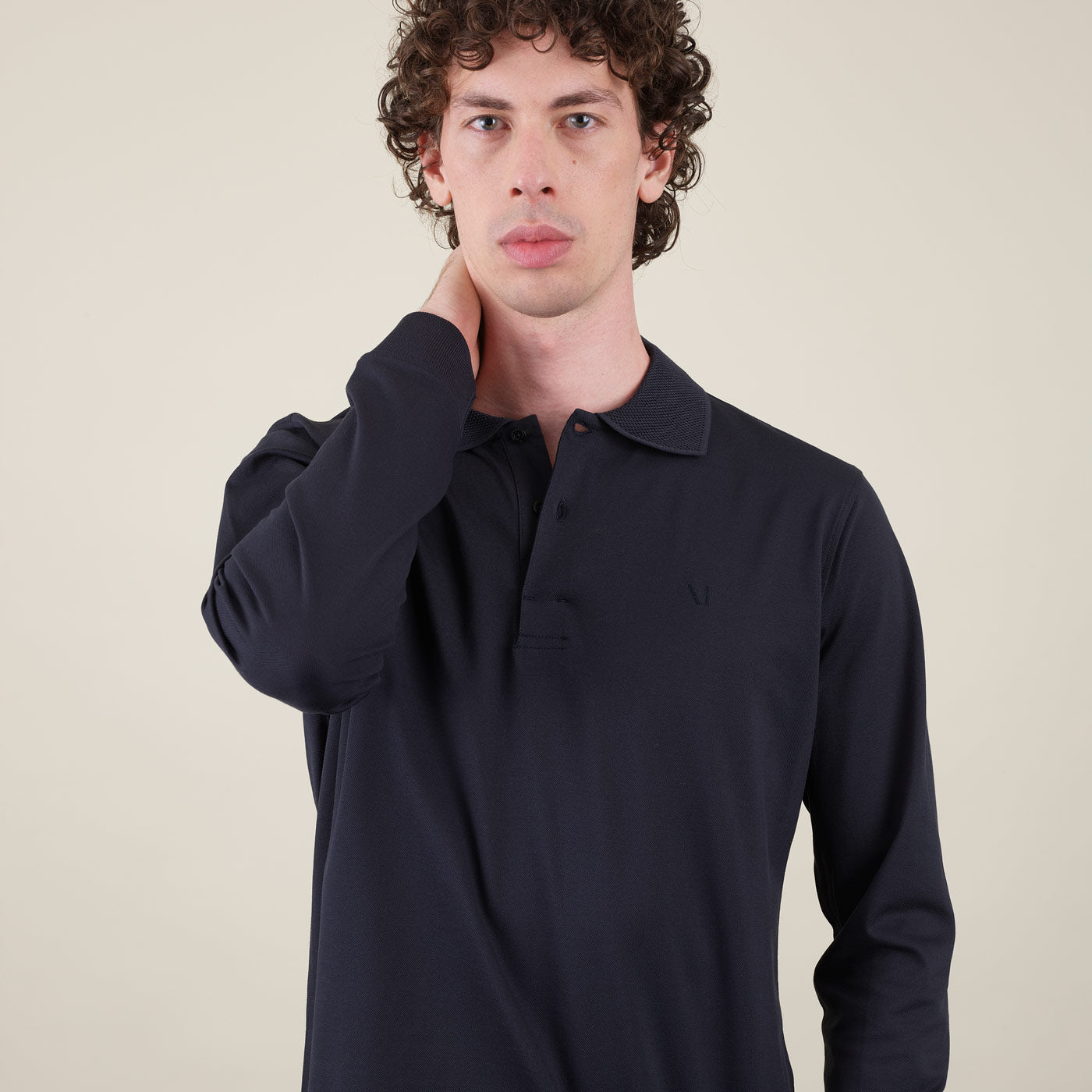 Longsleeve Piqué Polo Shirt_premium cotton #color_dark blue