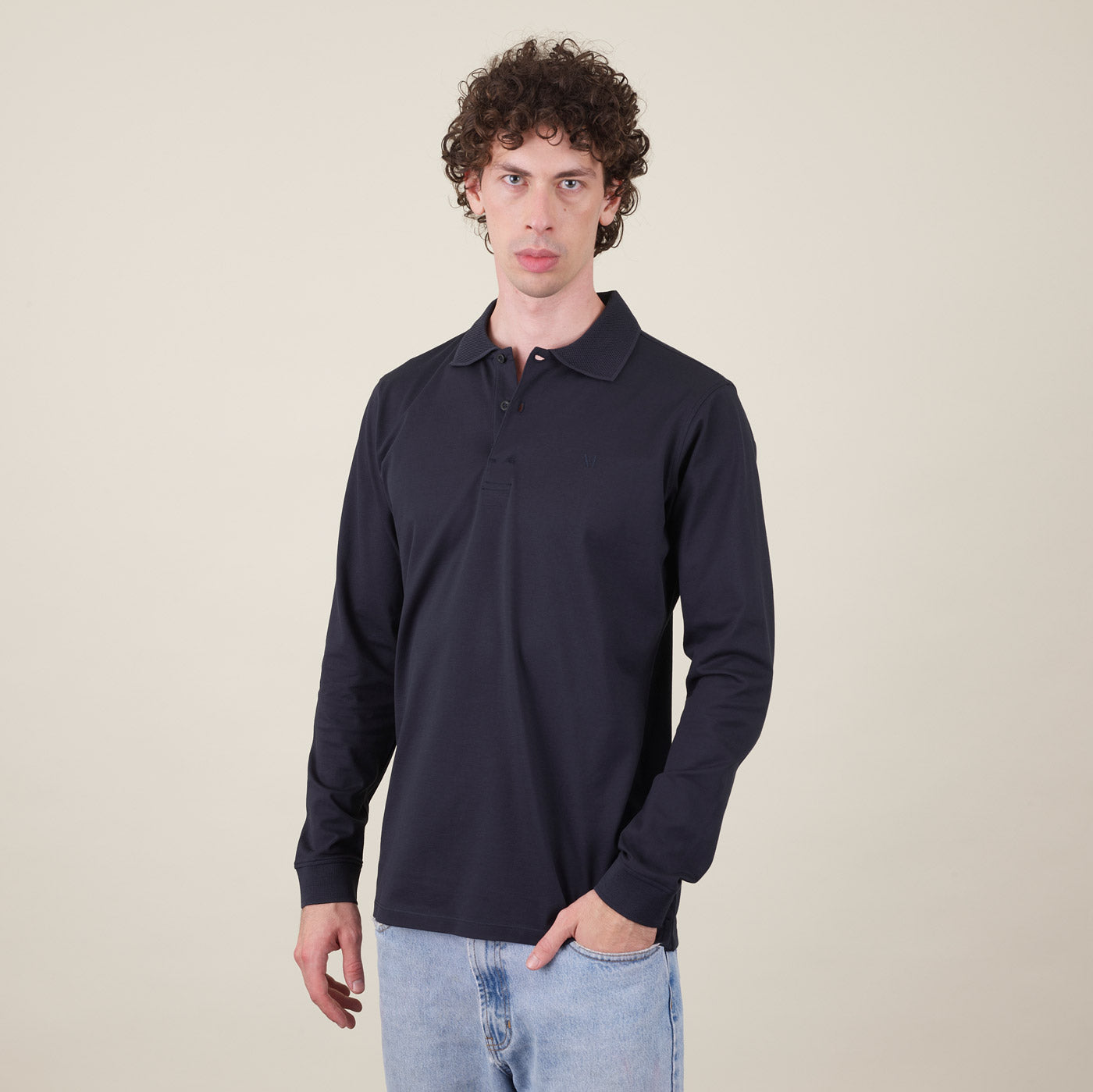 Longsleeve Piqué Polo Shirt_premium cotton #color_dark blue