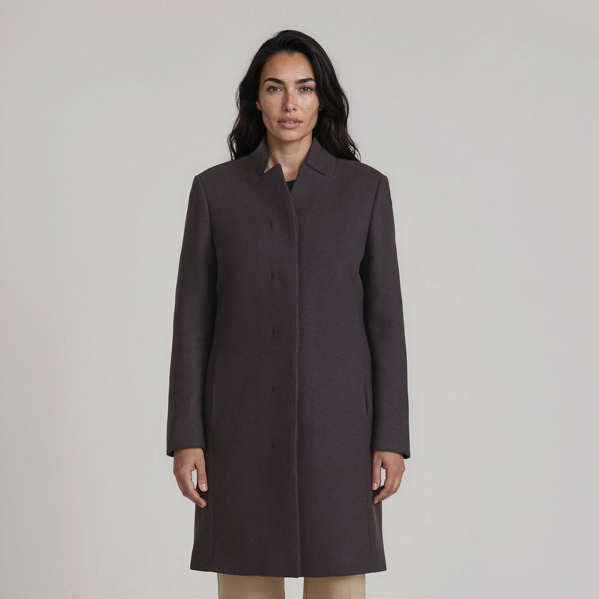 LANA-Coat_woman_dark-brown_front #color_dark brown